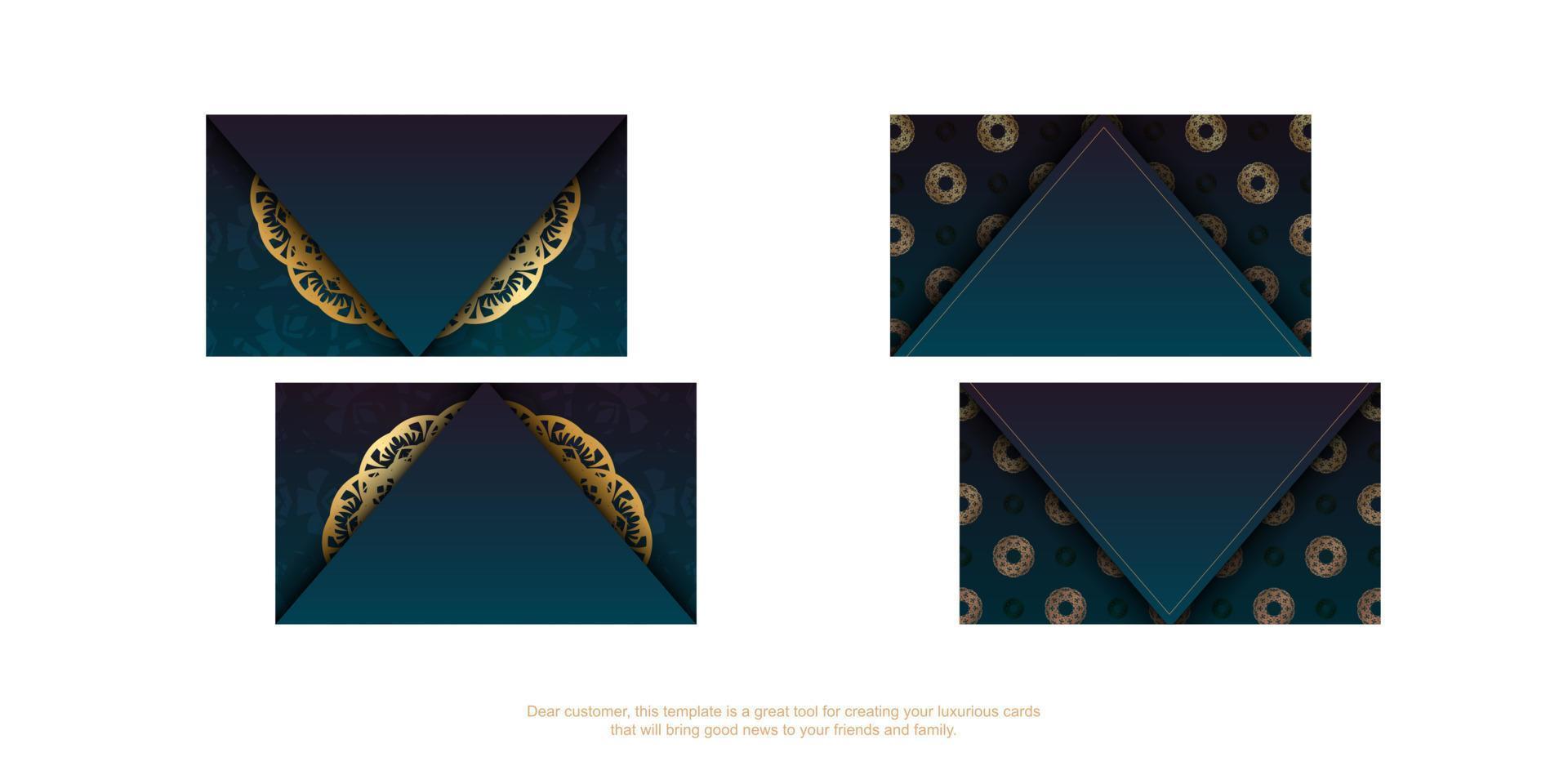 gradiënt blauw visitekaartje met vintage gouden ornamenten voor uw contacten. vector
