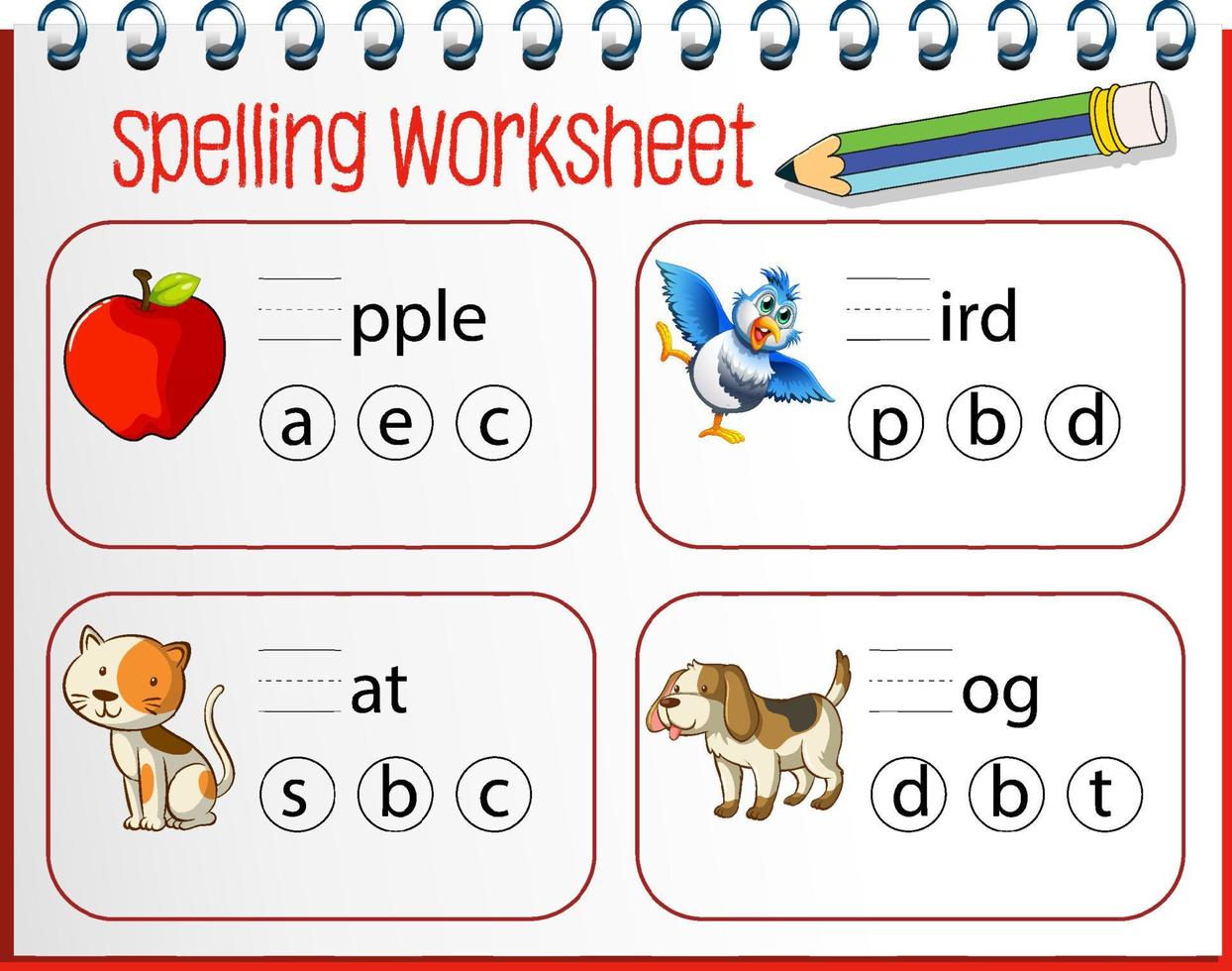 spelling werkbladsjabloon voor kinderen vector