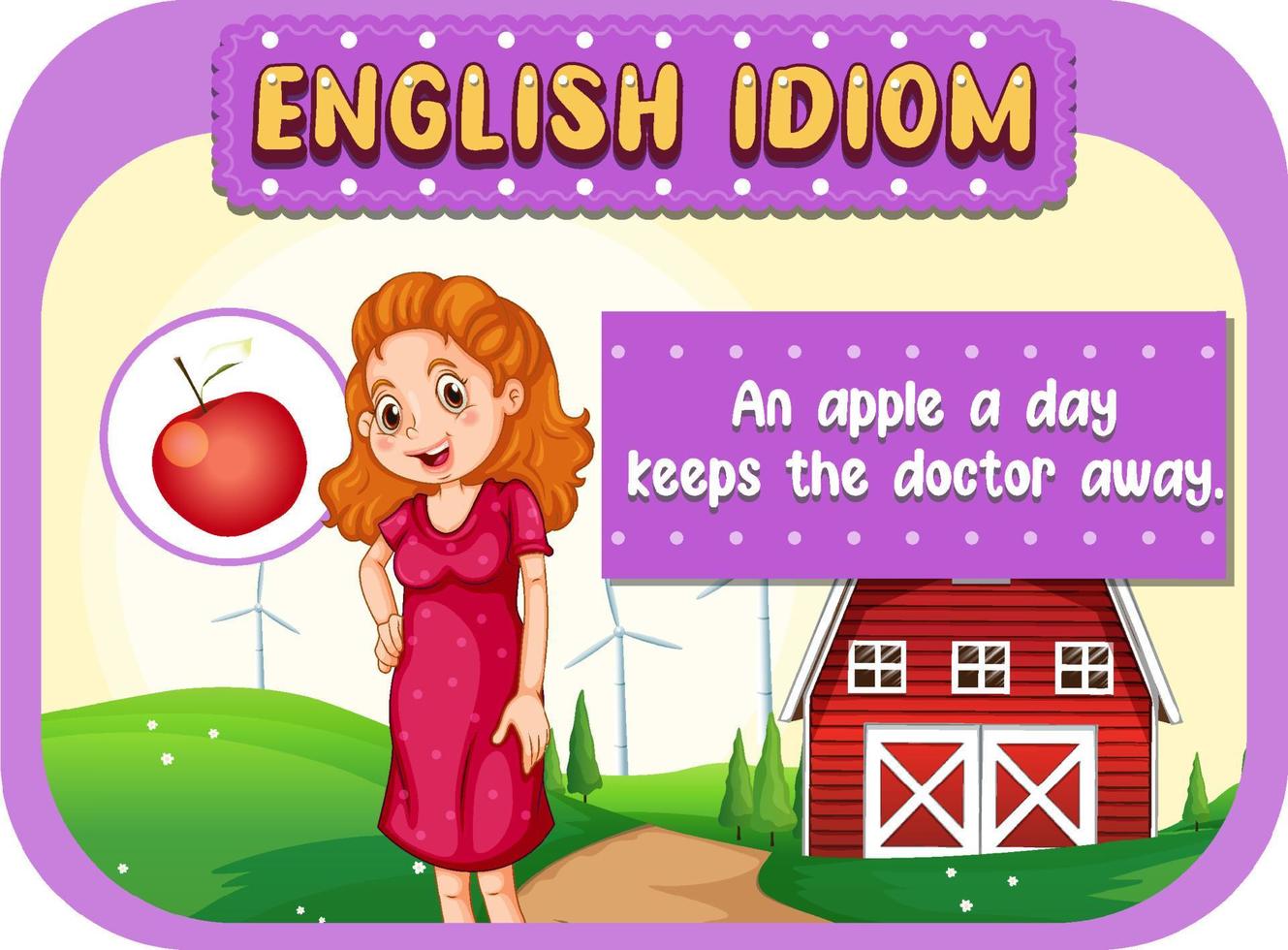 Engels idioom met een appel per dag houdt de dokter weg vector