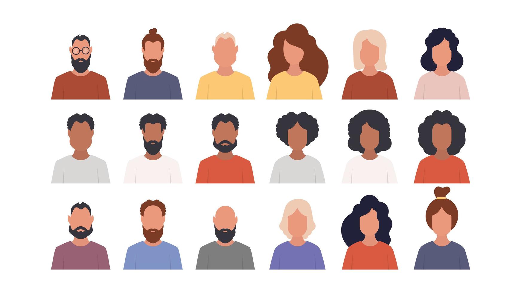 set avatars van mannen en vrouwen. jongen en meisjes pictogrammen in vlakke stijl. vector. vector