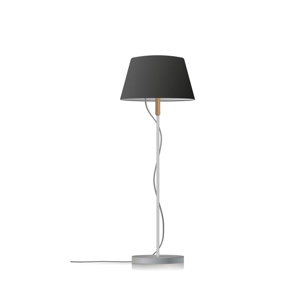 decoratieve vloerlamp. origineel model met een zwarte zijden lampenkap en een metalen poot. voor woonkamer, slaapkamer, studeerkamer en kantoor. vector