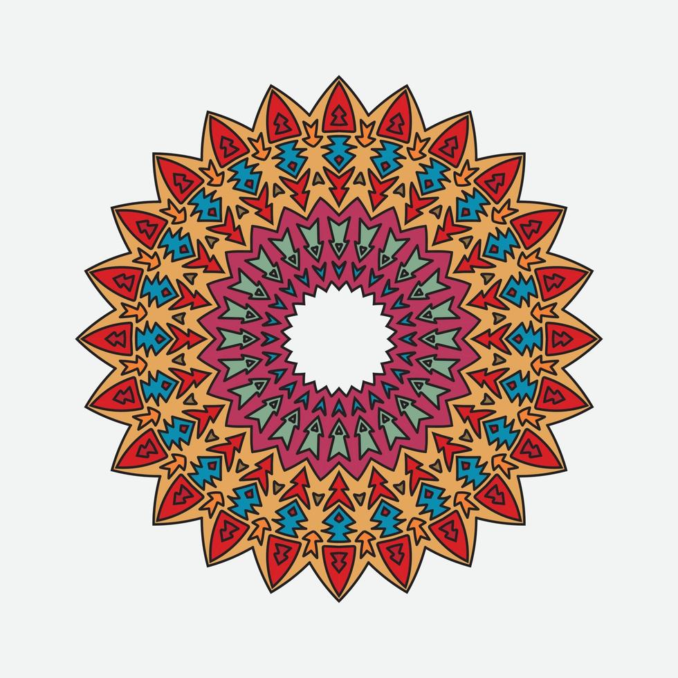 ronde gradiëntmandala op witte geïsoleerde achtergrond. vector boho mandala in Afrikaanse kleuren. mandala met bloemmotieven. yoga sjabloon