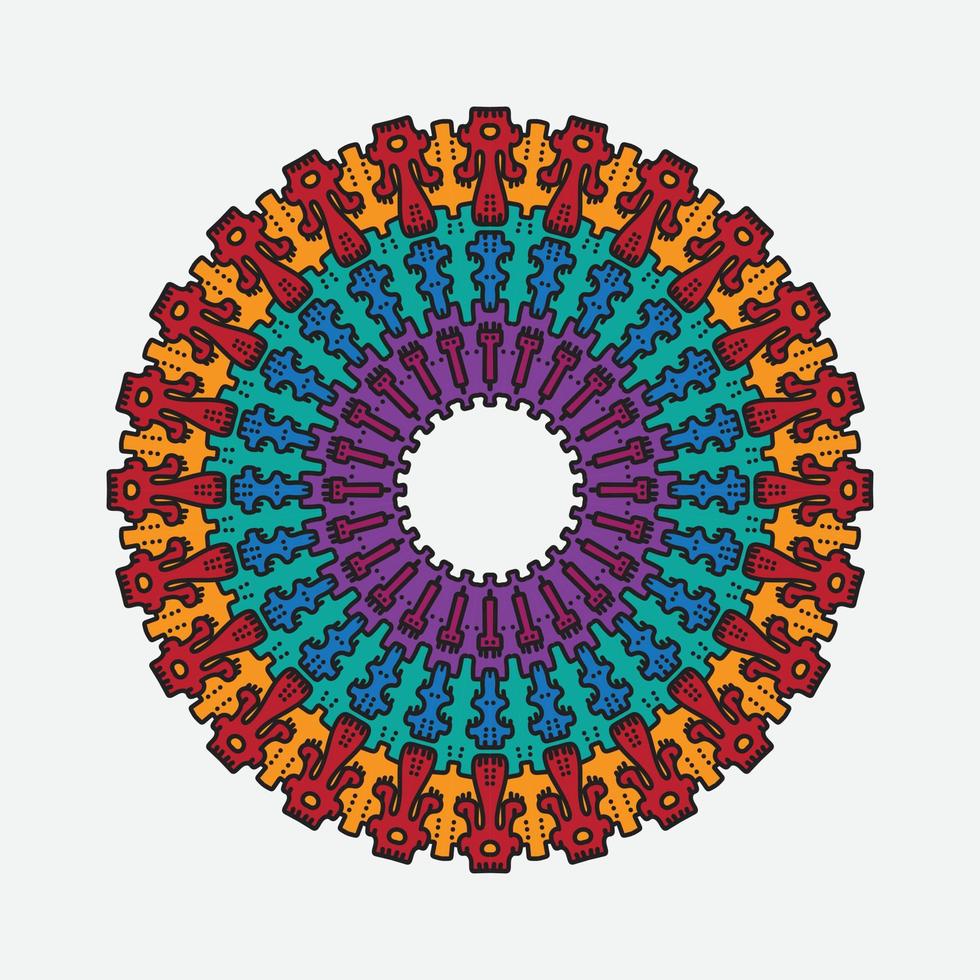 ronde gradiëntmandala op witte geïsoleerde achtergrond. vector boho mandala in pop-art kleuren. mandala met bloemmotieven. yoga sjabloon