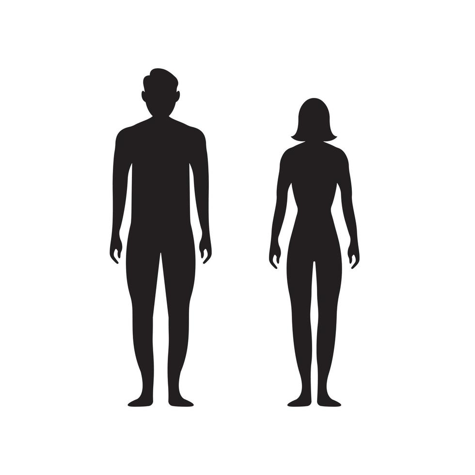zwarte silhouetten van mannen en vrouwen op een witte achtergrond. mannelijk en vrouwelijk geslacht. figuur van het menselijk lichaam. vector