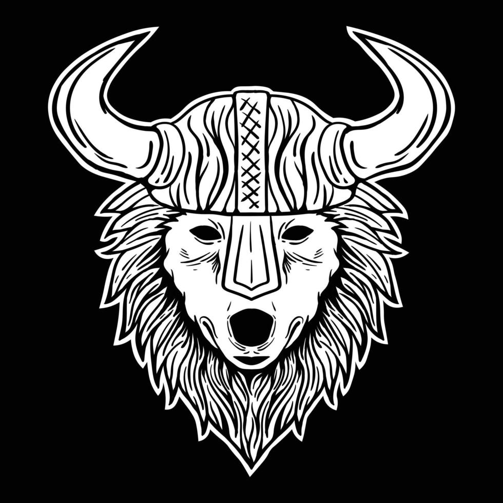 wolf viking zwart-wit afbeelding afdrukken op t-shirts, jas, souvenirs of tatoeage gratis vector