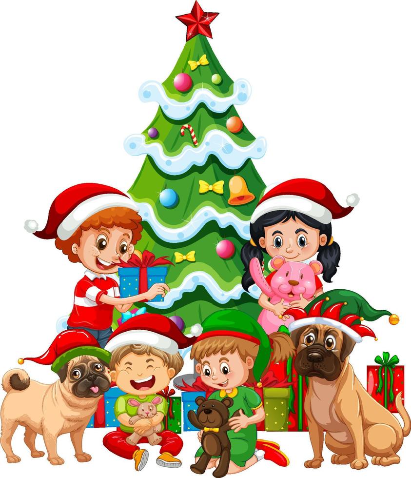 kinderen en honden in kerstthema vector