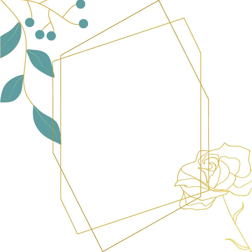 eenvoudige bruiloft bloemen achtergrondstijl. gouden geometrische uitnodiging, bewaar het datumkaartontwerp met boomtakken en groene bladerendecoratie. natuurlijke elegante en rustieke luxe sjabloon vector. vector