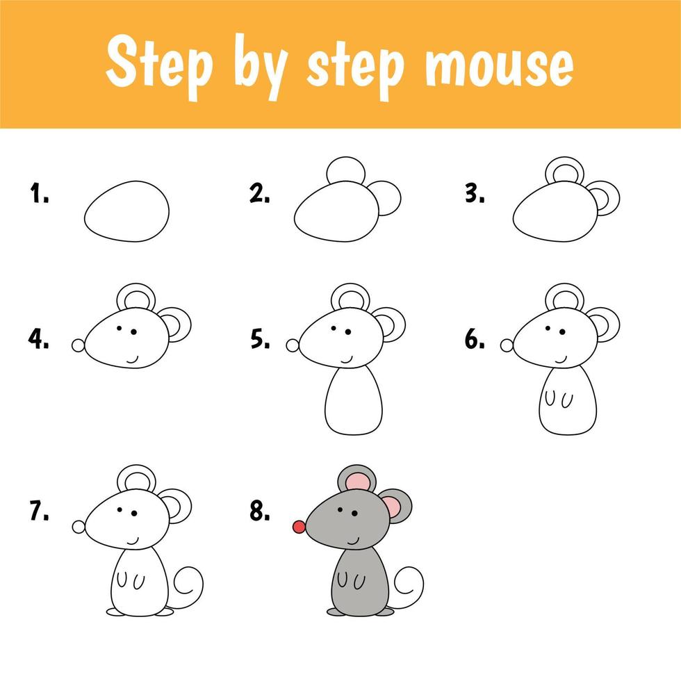 educatieve spelbladen voor kinderen met eenvoudig spelniveau voor de kleuterschool. tutorial voor het tekenen van een muis vector