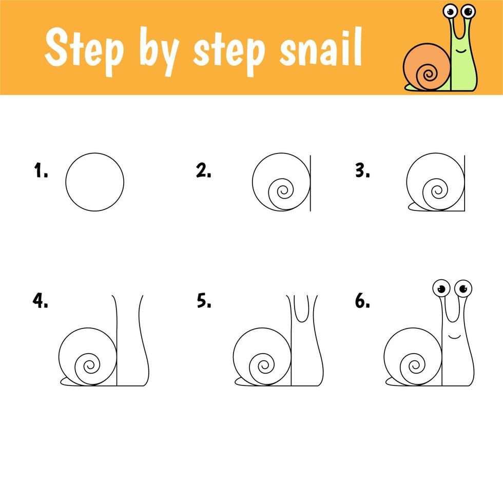 educatieve spelbladen voor kinderen met eenvoudig spelniveau voor de kleuterschool. tutorial voor het tekenen van slak vector
