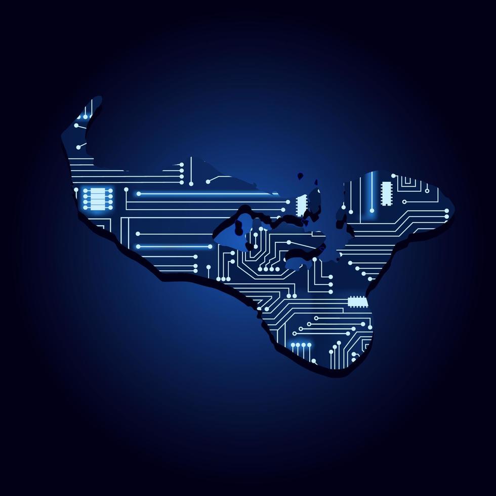 contourkaart van tonga met een technologisch elektronicacircuit. vector