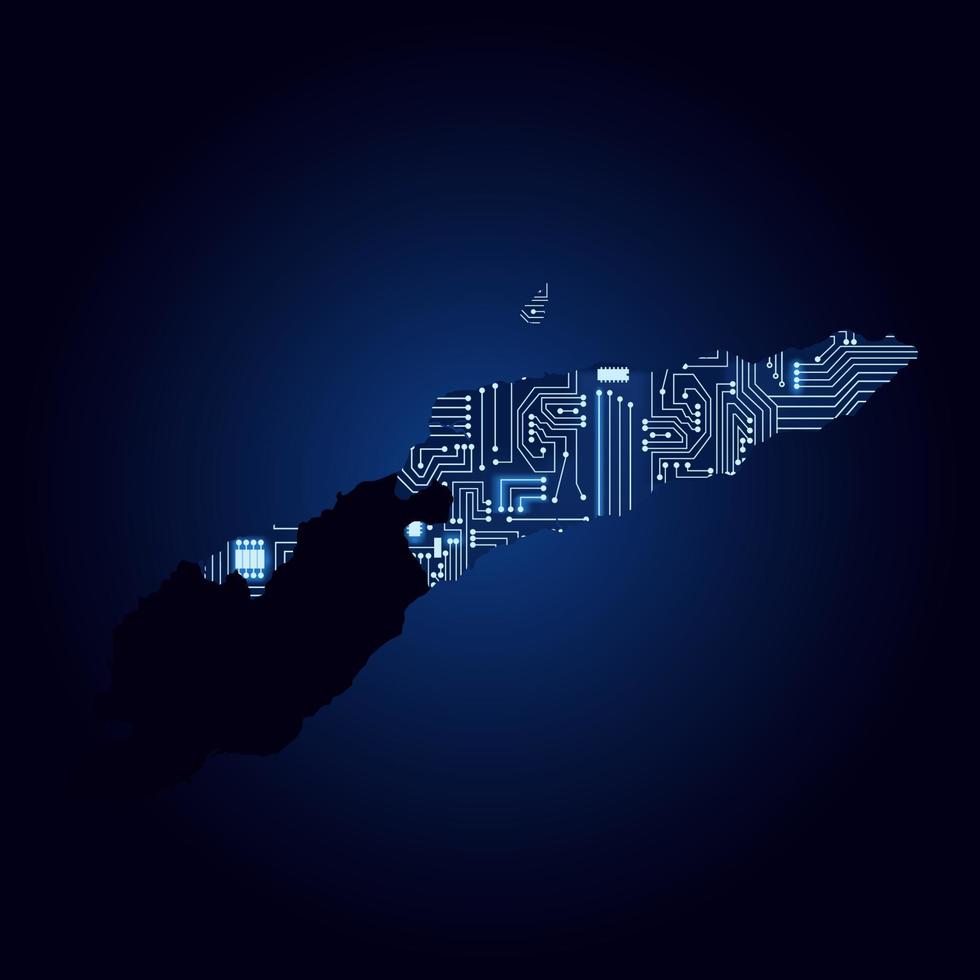 contourkaart van Oost-Timor met een technologisch elektronisch circuit. vector