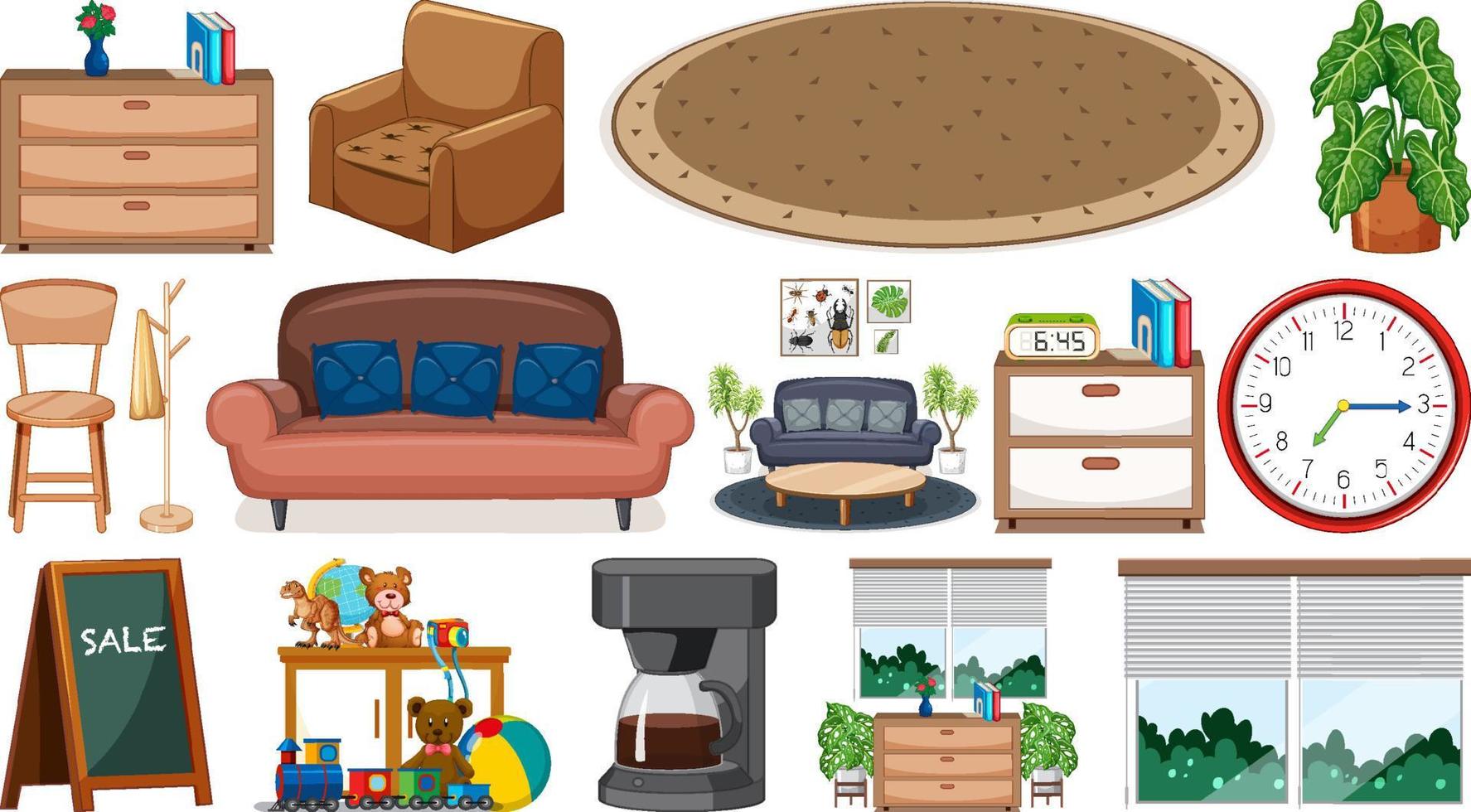 set interieurmeubels en decoraties vector