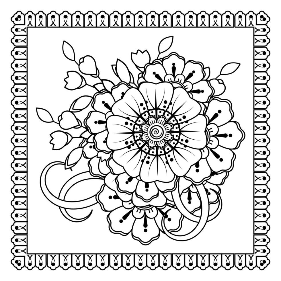 mehndi bloem voor henna, mehndi, tatoeage, decoratie. decoratief ornament in etnische oosterse stijl, doodle ornament, schets hand tekenen. kleurboek pagina. vector