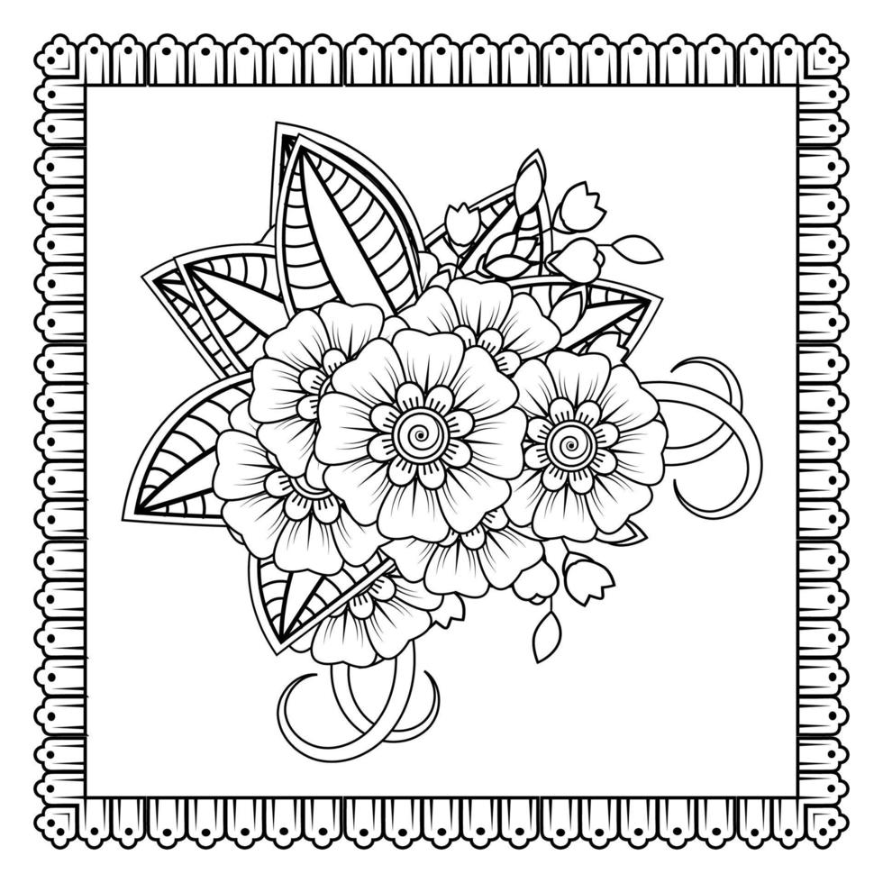 mehndi bloem voor henna, mehndi, tatoeage, decoratie. decoratief ornament in etnische oosterse stijl, doodle ornament, schets hand tekenen. kleurboek pagina. vector