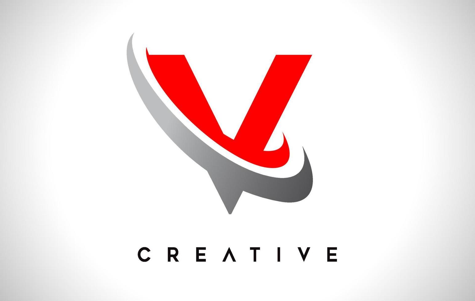 letter v-logo. v brief ontwerp vector met rood grijze swash vector