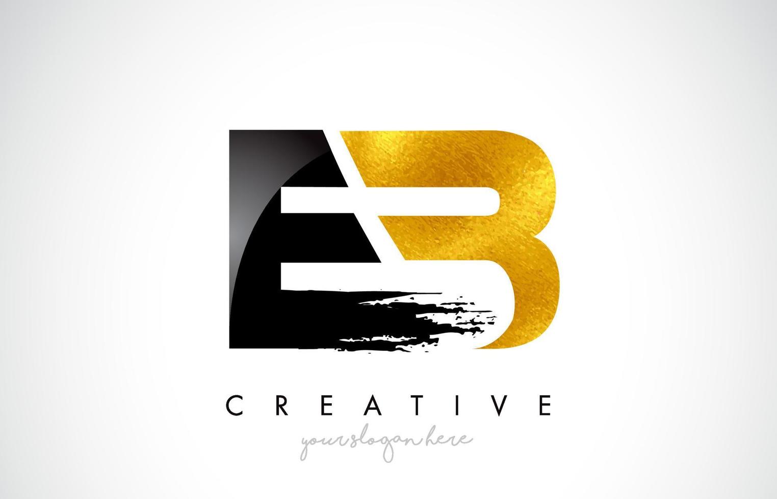 eb-letterontwerp met zwarte gouden penseelstreek en moderne uitstraling. vector