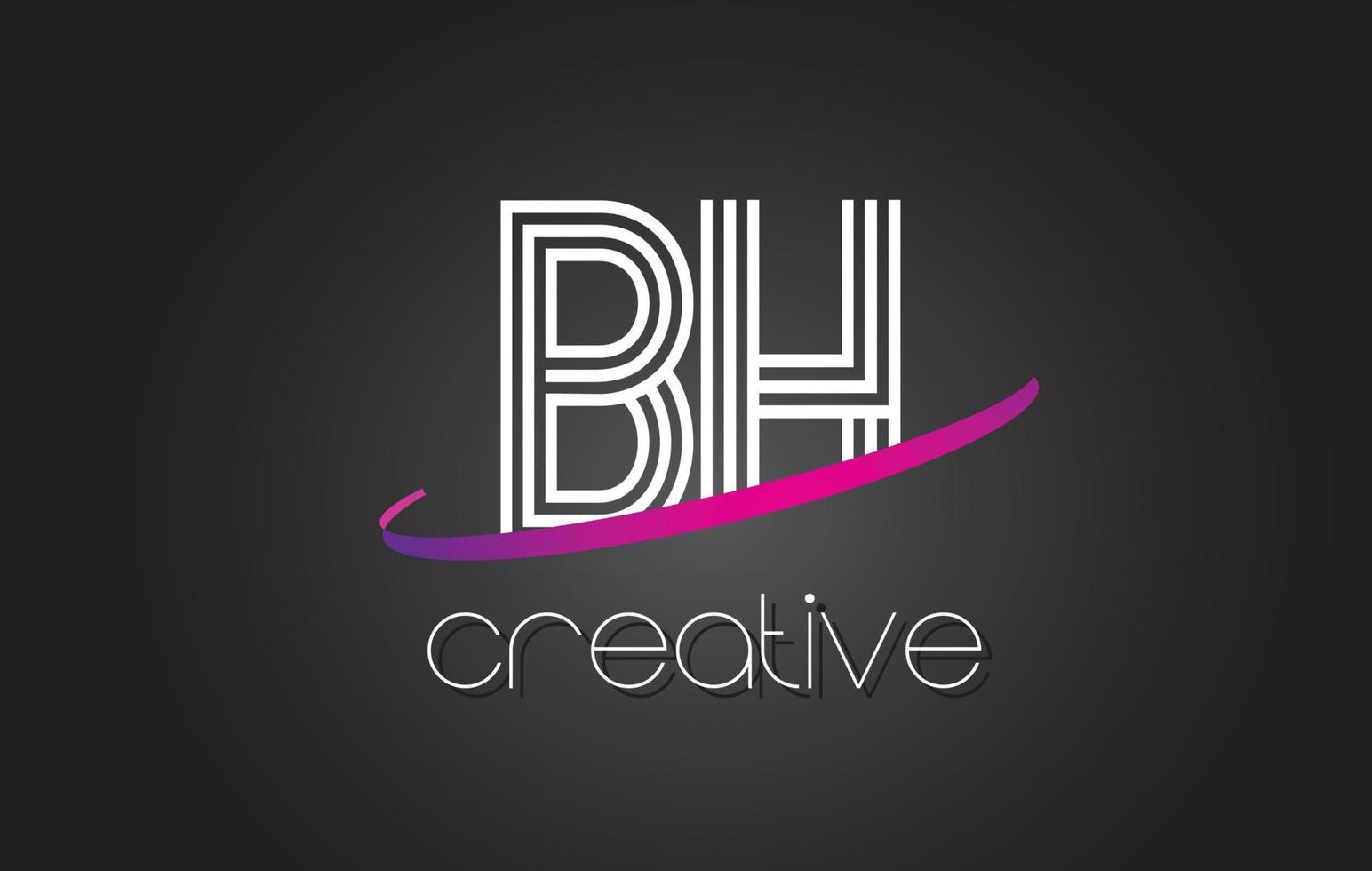 bh bh-letterlogo met lijnenontwerp en paarse swoosh. vector