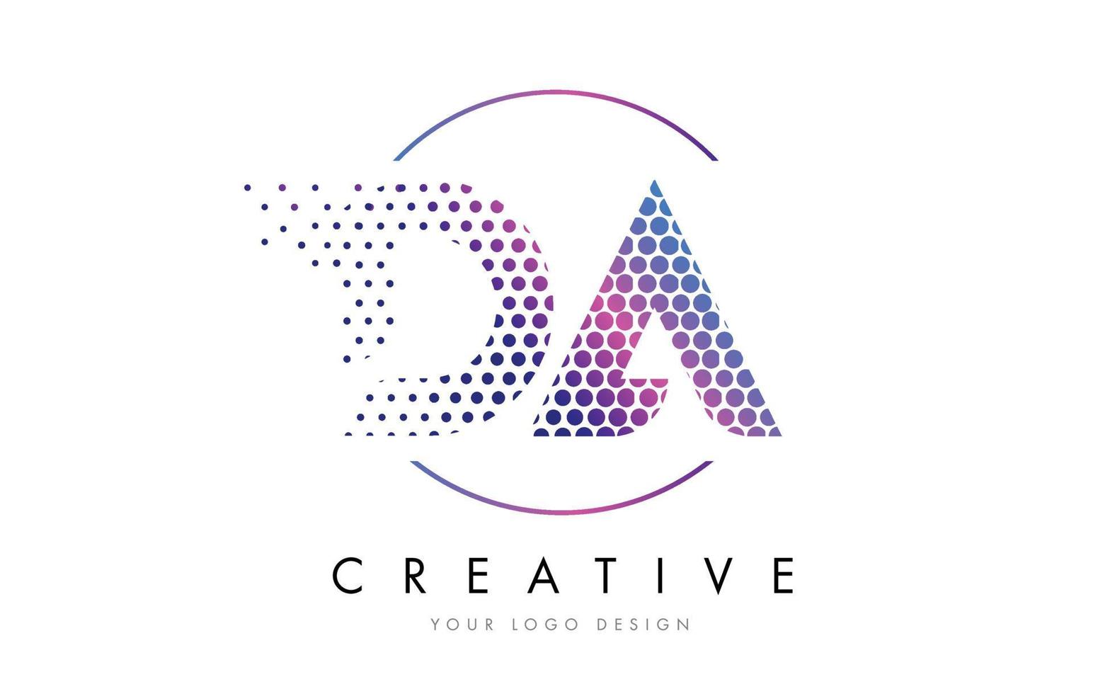 da da roze magenta gestippelde zeepbel brief logo ontwerp vector