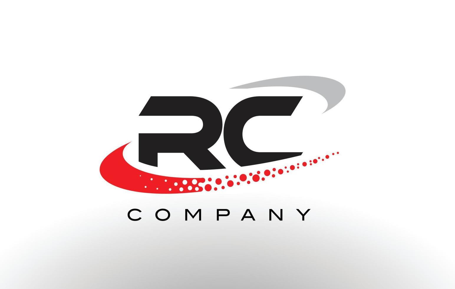 rc modern letterlogo-ontwerp met rode gestippelde swoosh vector