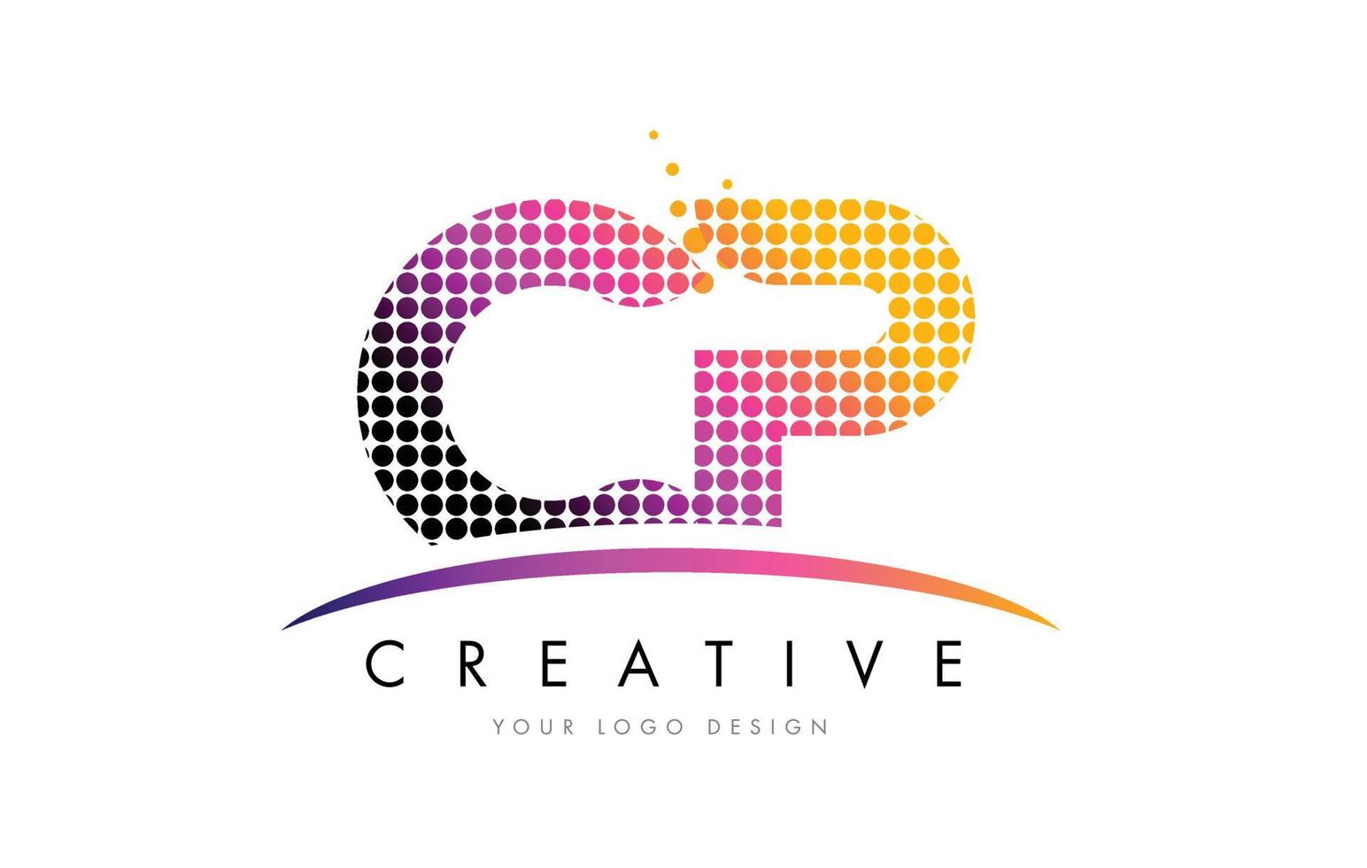 cp cp letter logo-ontwerp met magenta stippen en swoosh vector