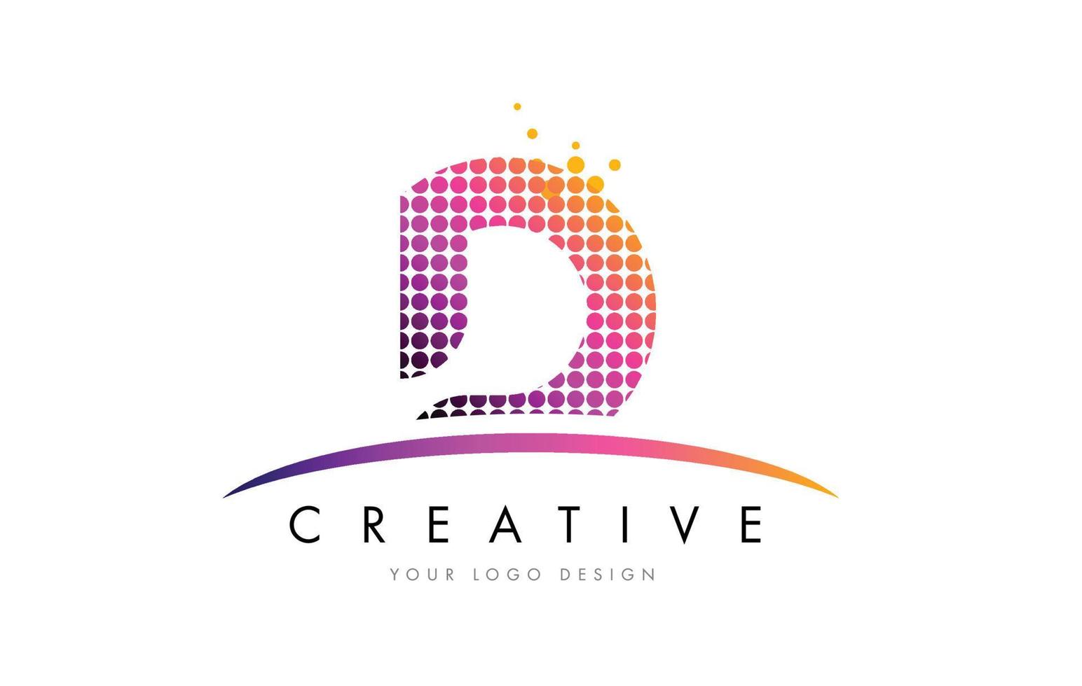 d letter logo-ontwerp met magenta stippen en swoosh vector