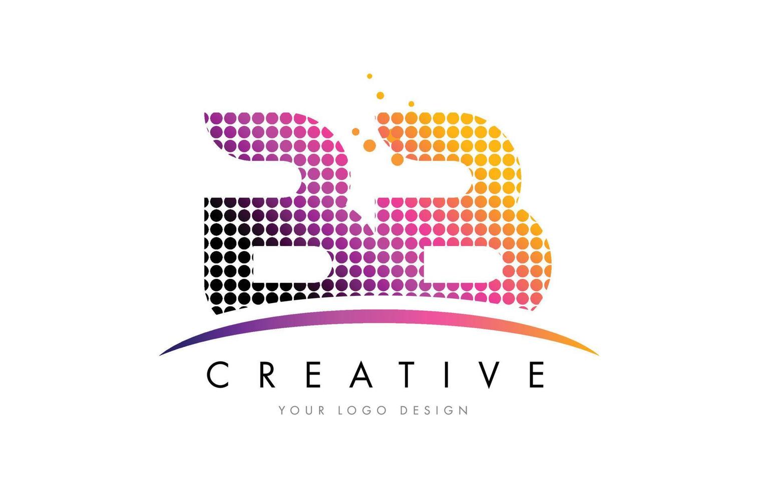 bb bb letter logo-ontwerp met magenta stippen en swoosh vector