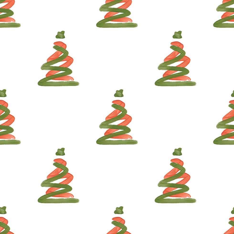 naadloze hand tekenen kerstboom dennenboom met olie kleur patroon achtergrond vector