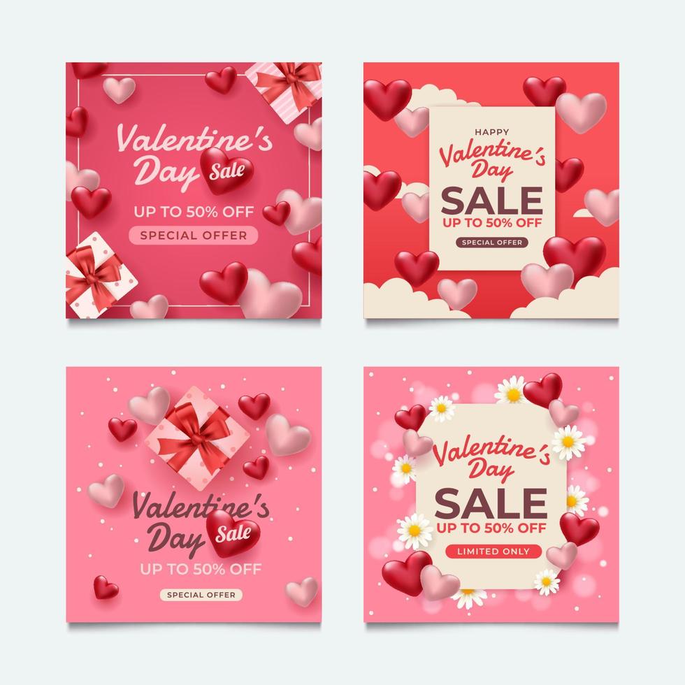 set van Valentijnsdag verkoop sociale media vector