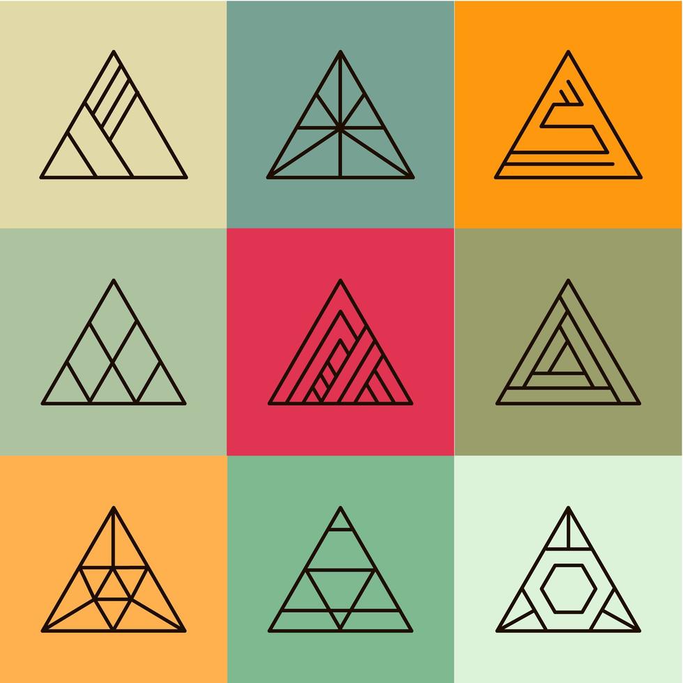 set geometrische vormen, driehoeken. trendy logo's. geometrische lijn pictogrammen. vector