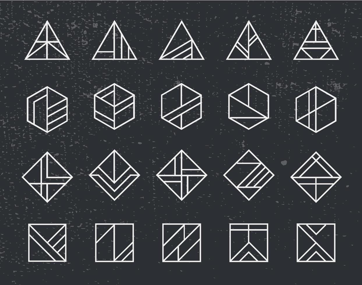 vector set abstracte lineaire hipster logo's. geometrische pictogrammen, identiteit, postzegels, tekens