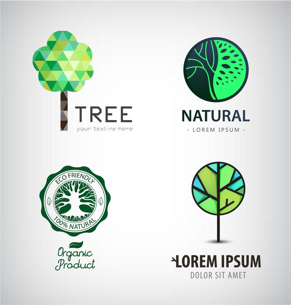 set van vector groene boom logo's. eco, biologische, plantaardige logo's.