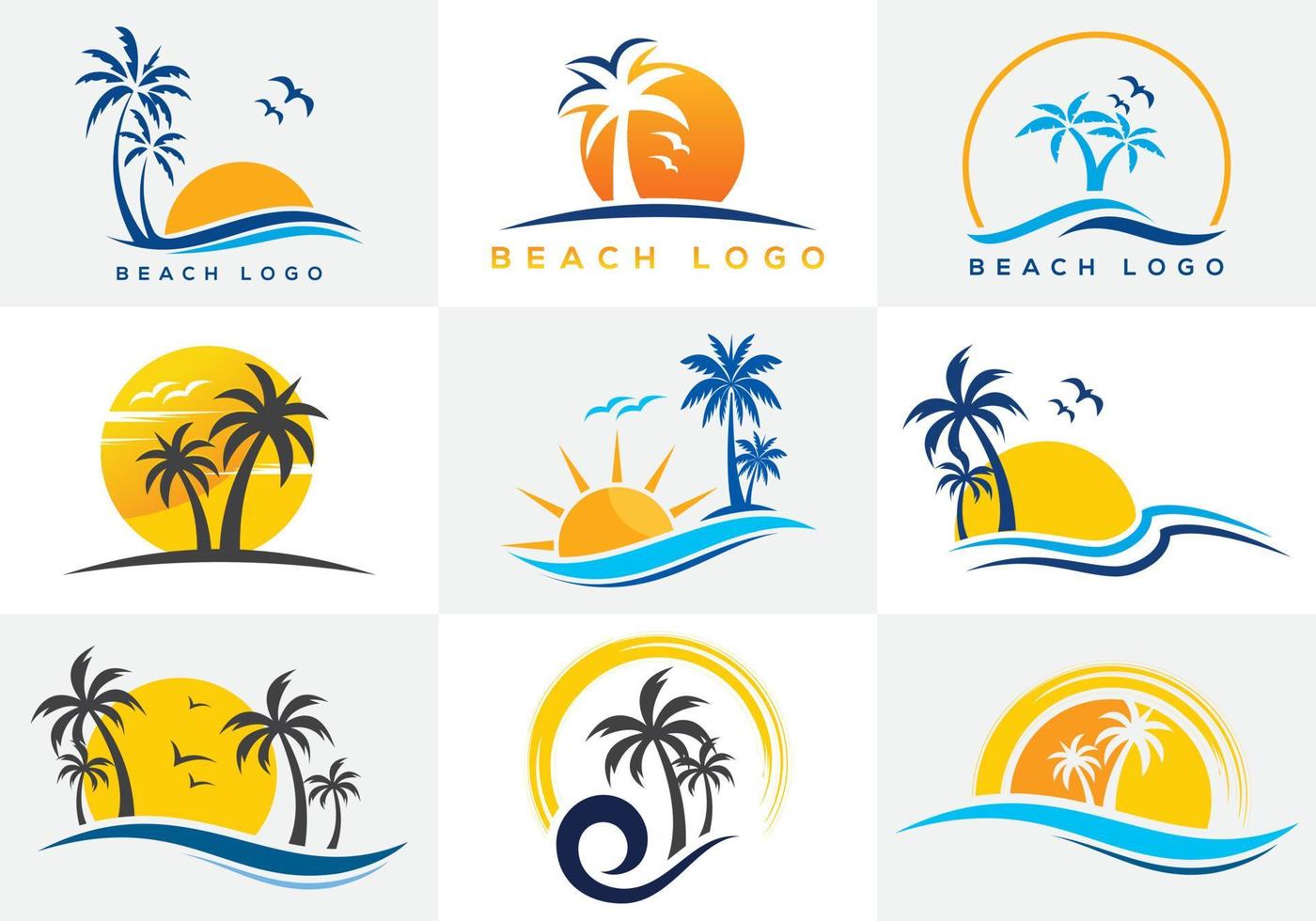 strand en eiland logo ontwerp, vector ontwerpsjabloon van strand pictogrammen