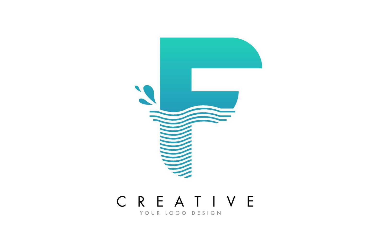 f letter logo met golven en waterdruppels ontwerp. vector