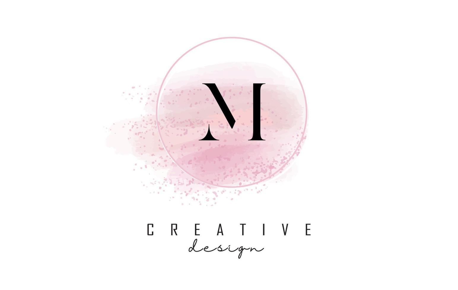 m brief logo ontwerp met glittery ronde frame en roze aquarel achtergrond. vector