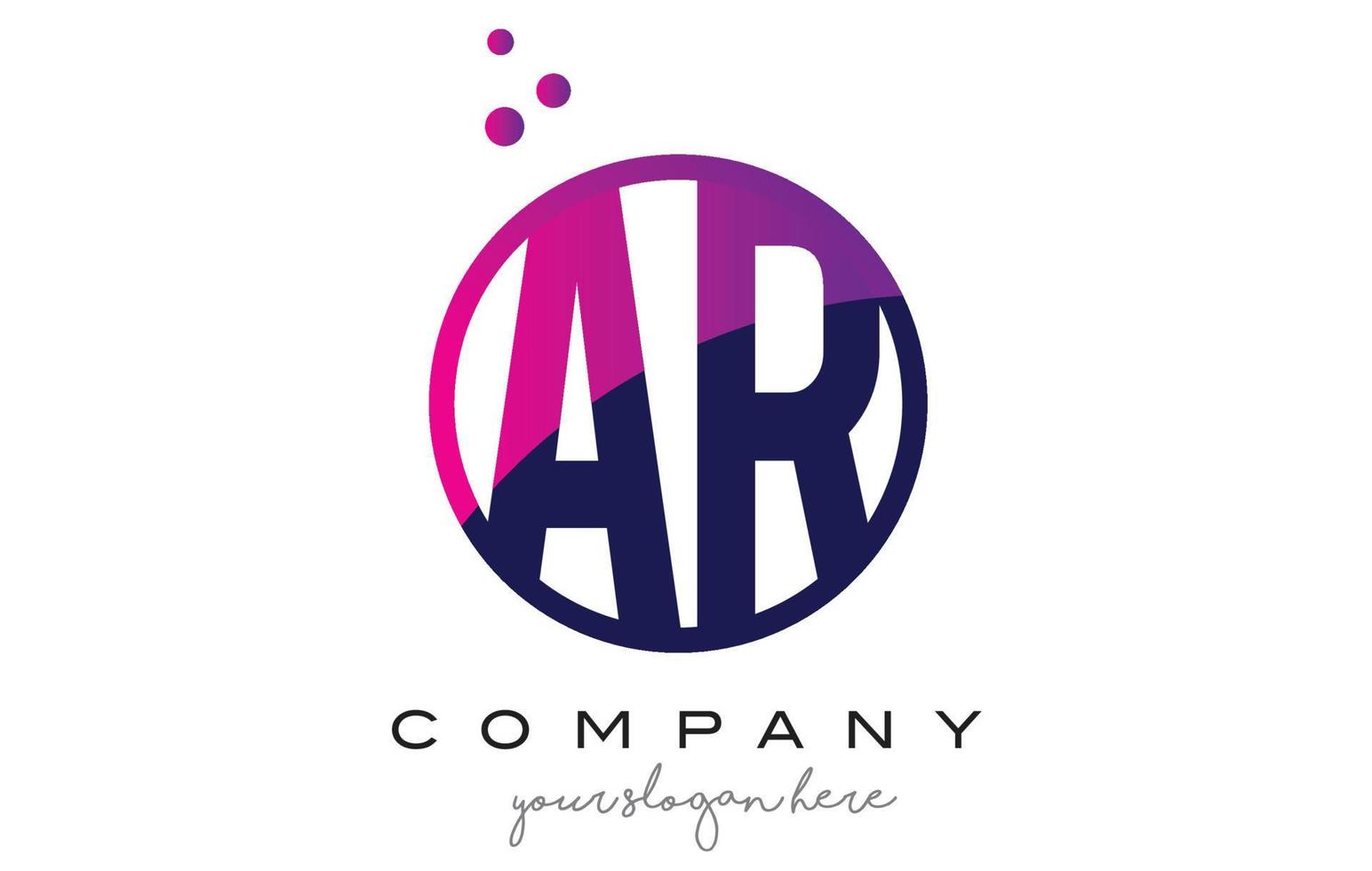 ar ar cirkel letter logo-ontwerp met paarse stippen bubbels vector