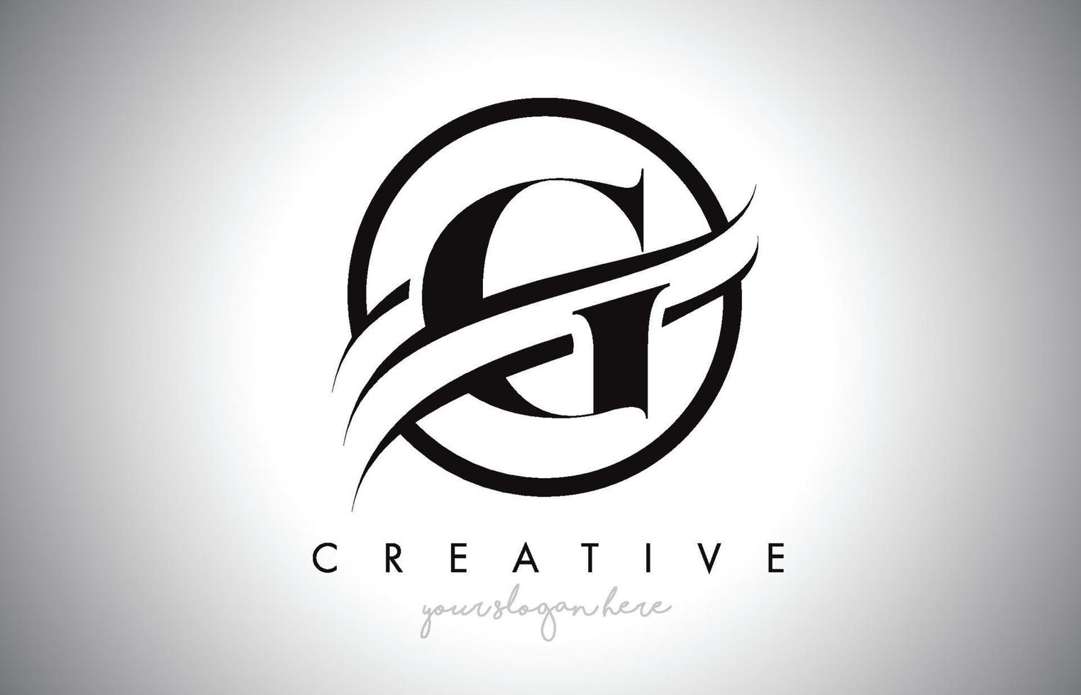 g letter logo-ontwerp met cirkel swoosh rand en creatief pictogram ontwerp. vector