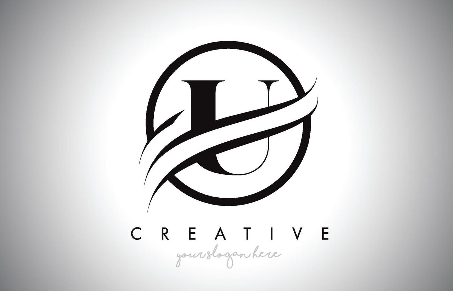 u letter logo-ontwerp met cirkel swoosh rand en creatief pictogram ontwerp. vector