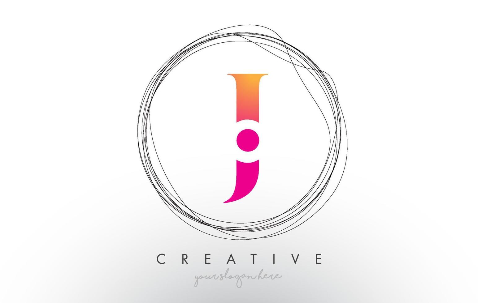 artistiek j-letterlogo-ontwerp met creatief cirkelvormig draadframe eromheen vector