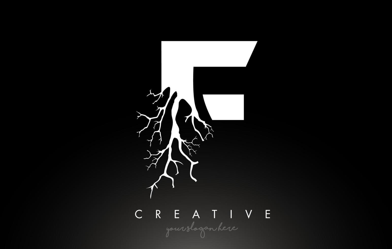 letter f-ontwerplogo met creatieve boomtak. f brief boom pictogram logo vector