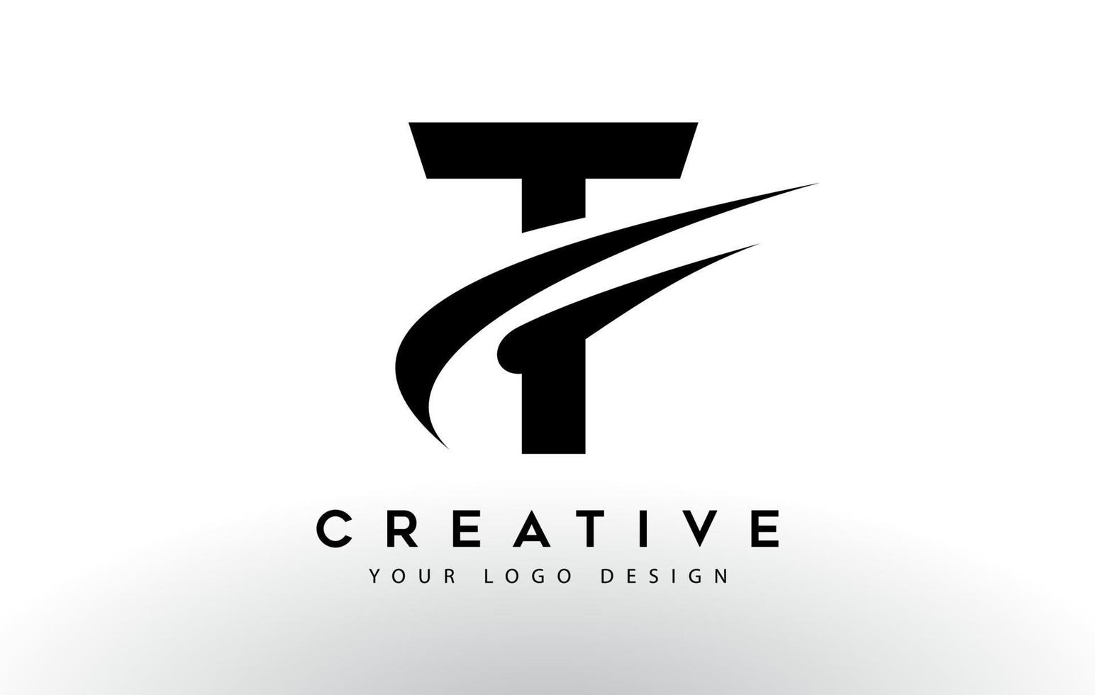 creatieve t letter logo-ontwerp met swoosh pictogram vector. vector