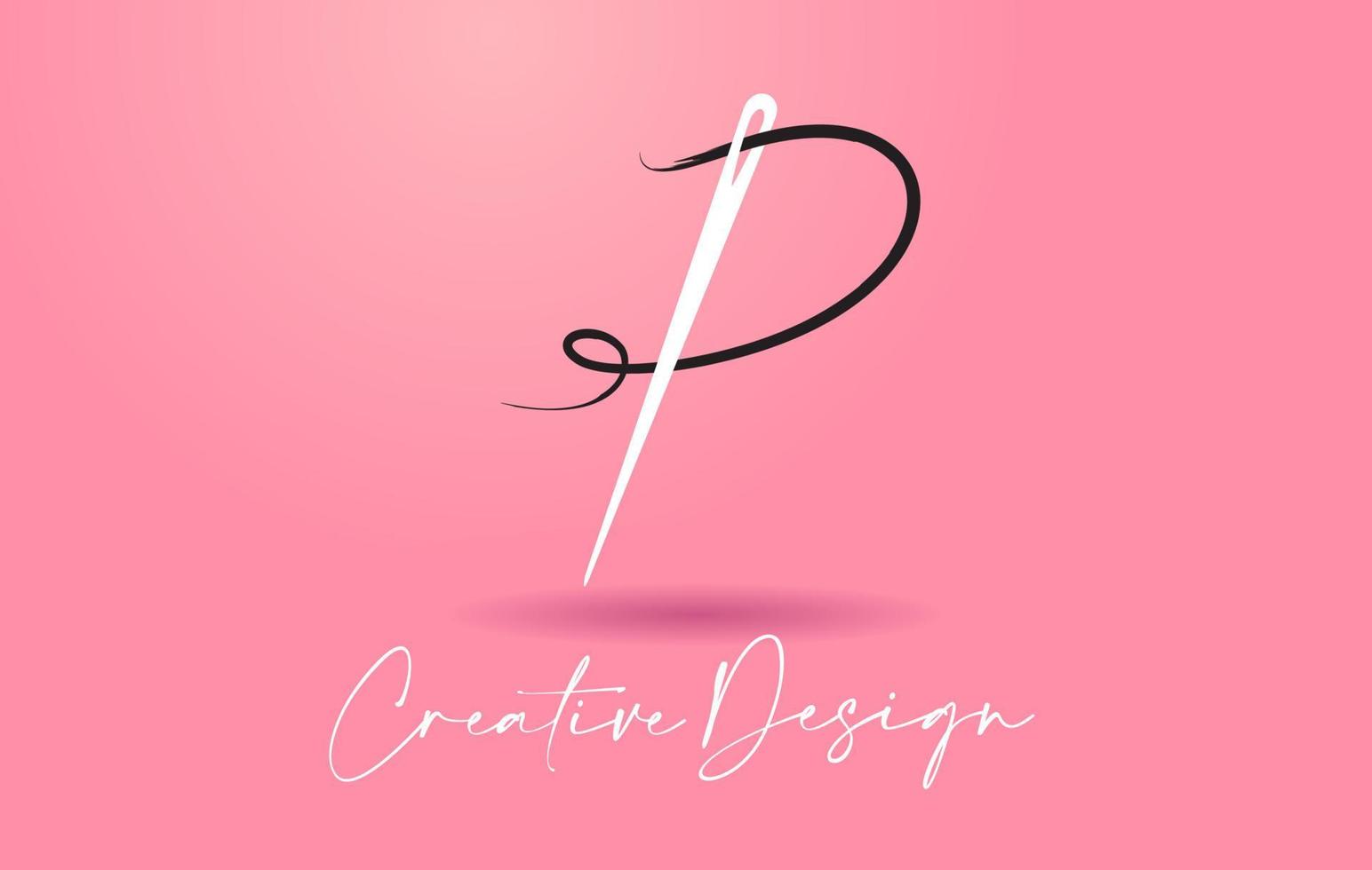 p brief logo met naald en draad creatief ontwerp concept vector