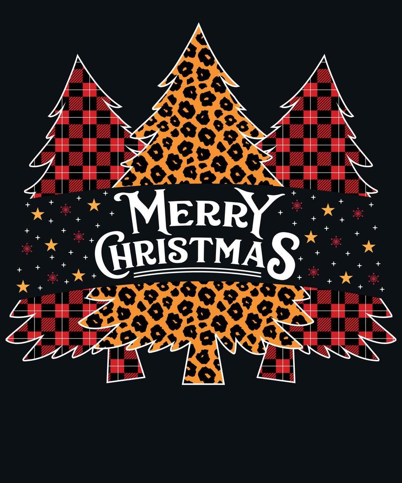 vrolijk kerstboom geruit luipaard t-shirt ontwerp vector