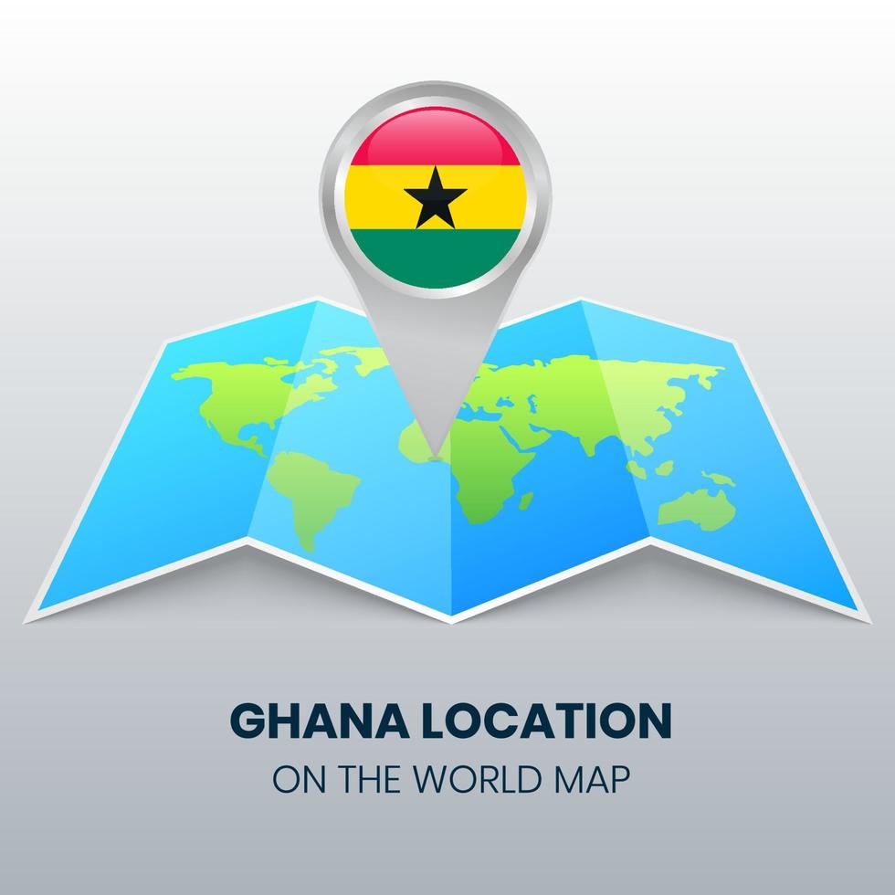 locatie icoon van ghana op de wereldkaart, ronde pin icoon van ghana vector