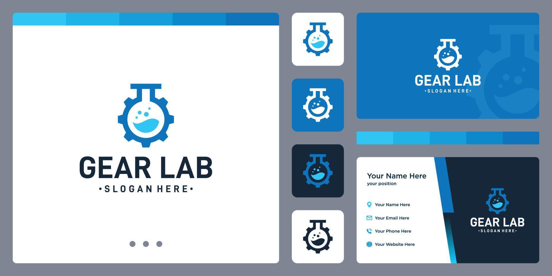 versnellingslogo en laboratoriumflesvorm. visitekaartje ontwerp. vector