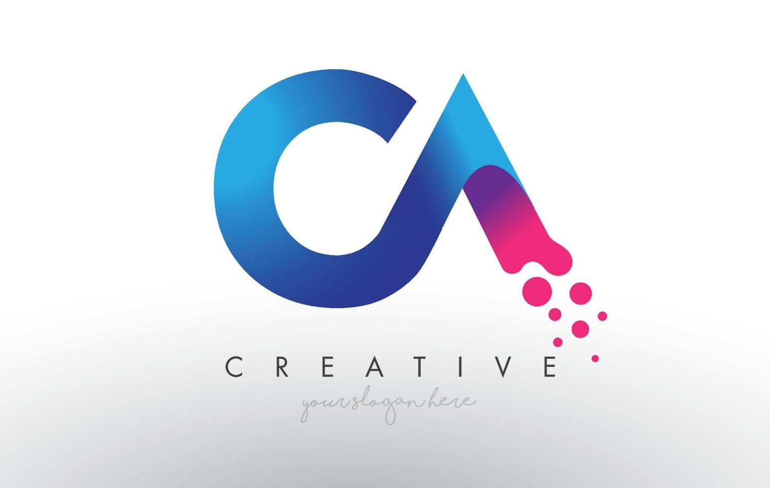 ca letterontwerp met creatieve stippen, bubbelcirkels en blauwroze kleuren vector