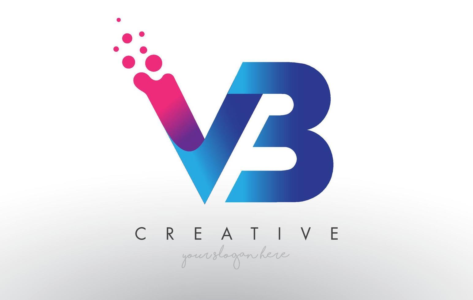 vb-letterontwerp met creatieve stippen, bubbelcirkels en blauwroze kleuren vector