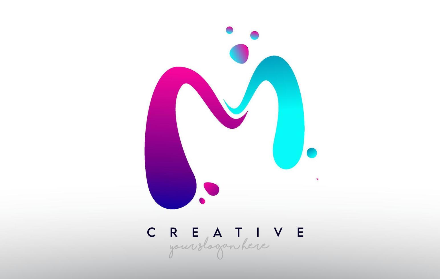 m brief ontwerp logo. regenboog kauwgom letterkleuren met stippen en vloeiende kleurrijke creatieve vormen vector