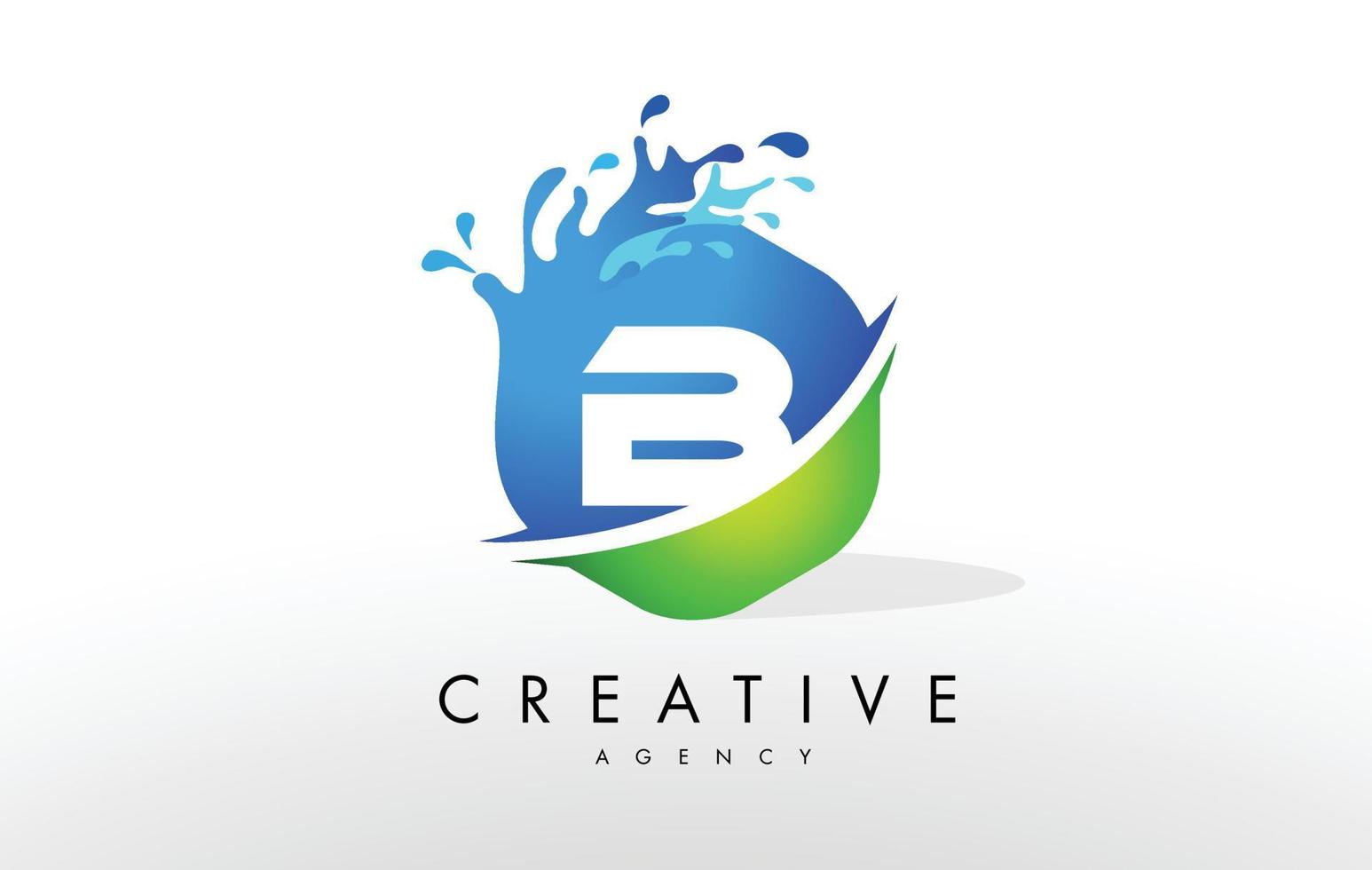 b letter logo. blauw groen splash ontwerp vector