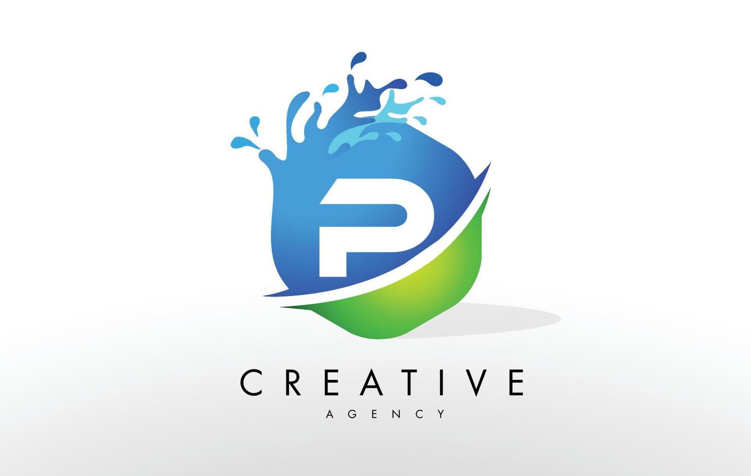 p brief logo. blauw groen splash ontwerp vector