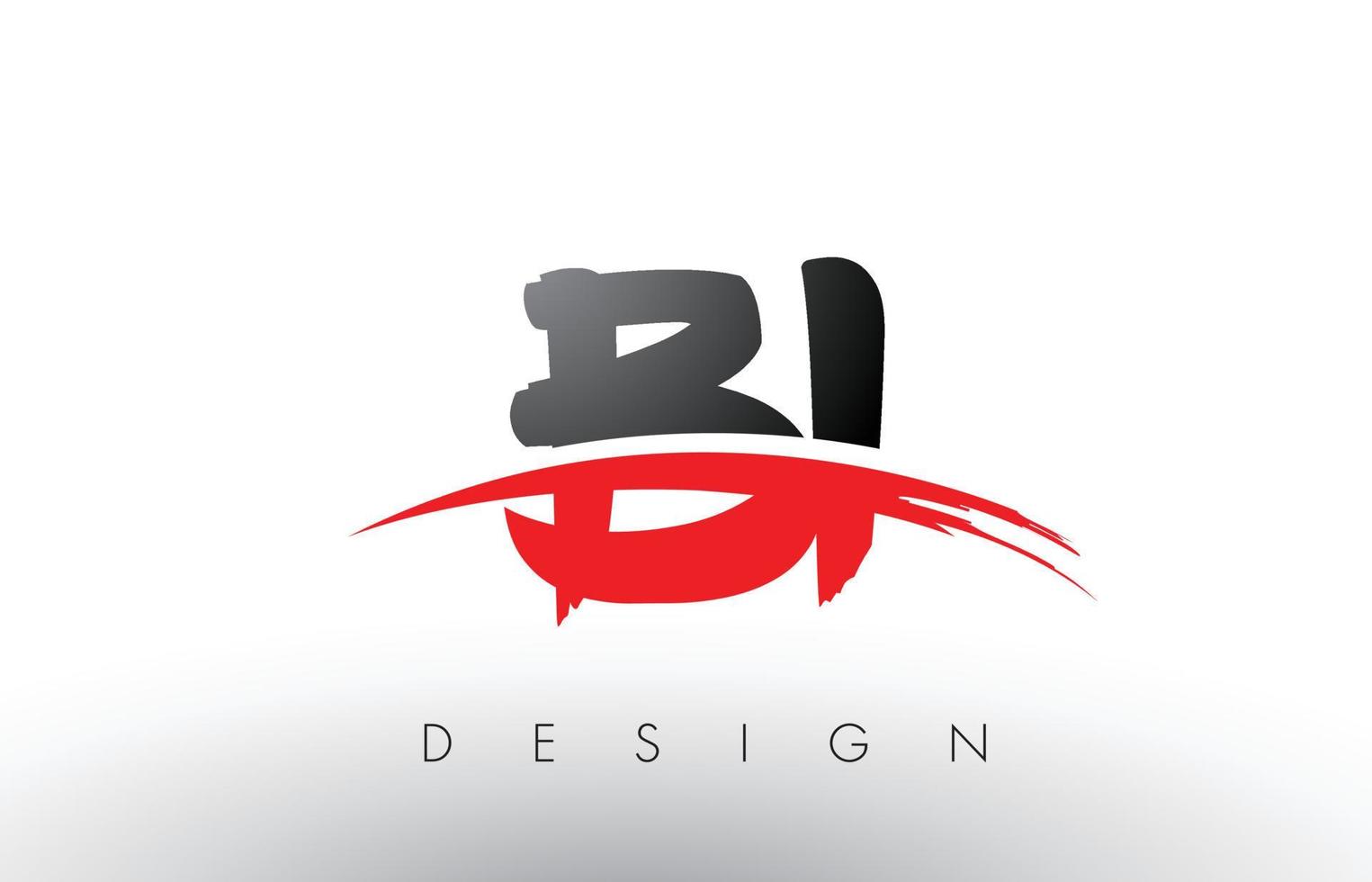 bi bi brush logo letters met rode en zwarte swoosh brush voorkant vector